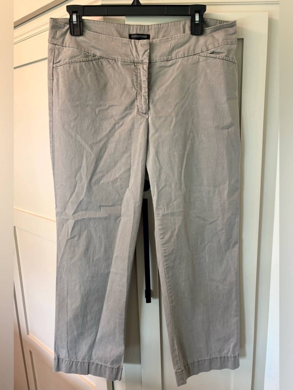 Eileen Fisher Organic Cotton Ankle Pants Taupe Straight Crop Minimalist size 10